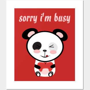 sorry i'm busy cute panda playing video games kawaii character Posters and Art
